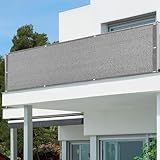 DANWU Balkon Sichtschutz Ohne Bohren 1.6 x 9.5 m Balkonblende Windschutz Und Sonnenschutz mit Kabelbinder Und Kordel für Terrasse, Hinterhof, Balkon, Grau