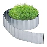 Relaxdays Rasenkante, 8 m, Beetbegrenzung aus Metall, verzinkt, flexibel, Umrandung für Rasen & Beet, 16 cm hoch, Silber