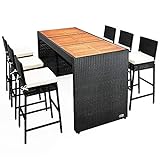 Casaria® Gartenbar Set Polyrattan 185x80x110cm Akazie Holz 7 cm Auflagen Wetterfest Outdoor Theke Bar Barhocker Garten Terrasse Gartentheke Sitzgruppe