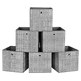 SONGMICS RFB02LG-3 Aufbewahrungsboxen, faltbar, 6 Stück, Würfel, Körbe, aus Vliesstoff, 30 x 30 x 30 cm, für Spielzeug, Kleidung, Grau meliert