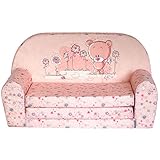 FORTISLINE Ausklappbares Kindersofa Mini Bärchen Abnehmbarer Bezug Spielsofa Kuschelsofa Übernachtungssofa