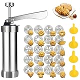 Zimoer Gebäckpresse Set, Spritzgebäck Presse Edelstahl mit 20 Schablonen und 4 Tüllen, Tragbar Gebäckpresse für Spritzgebäck, Keksformen für DIY Plätzchen backen und Tortendekoration