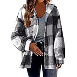 Damen Mäntel Warm Plaid Fleece Jacke Sherpa Flauschig Übergröße Übermantel Gepolstert Leicht Pullover Puffer Outwear Kapuze Topcoat Reißverschluss Plüschjacke Teddy-Fleece Kariert Sweatshirt Weich