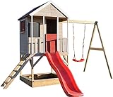 Wendi Toys Kinder Spiel Haus auf Plattform mit Schaukeln | Holz Garten Spielhaus öffnen Typ mit Rutsche, Schaukel, Leiter, Balkon, Spielzeugregal, Fensterläden, Tafel, Sandkasten