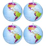 Dacitiery 4 Stück 16 Zoll Erde Globus Weltkugel aufblasbar Geographie Weltkarte Wasserball aufblasbar für Garten, Strand, Pool, Wissenschaft Geographie Bildung
