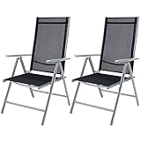 Casaria® Gartenstuhl 2er Set Klappbar Aluminium Wetterfest 8-Fach Verstellbar 120kg Belastbar Outdoor Balkon Camping Hochlehner Klappstuhl Stuhl Silber