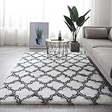 Leesentec Hochflor Teppich Wohnzimmerteppich Langflor - Flauschig Teppiche für Wohnzimmer und Schlafzimmer - Modern Design Shaggy Teppich (Weiß, 80 x 200 cm)