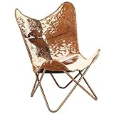 LAPOOH Butterfly-Sessel, Butterfly Chair, Relaxstuhl, Armlehnensessel, Clubsessel, Braun und Weiß Echtes Ziegenleder
