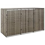 Mülltonnenbox für 3 Tonnen Grau 207x80x117 cm Poly Rattan, ShGaxin Mülltonnenverkleidung, Gartenbox, Gartenschrank, Geräteschrank, Mülltonnenschrank - 319866