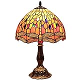 Bieye L30023 Tiffany-Stil Buntglas Libelle Tischlampe für Nachttisch Wohnzimmer Dekoration Orange