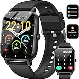 Smartwatch für Damen Herren, 1,85 Zoll Touchscreen Smart Watch mit Bluetooth Anrufe, IP68 Wasserdicht Fitnessuhr mit Herzfrequenzmonitor Schlafmonitor Schrittzähler, Sportuhr für iOS Android, Schwarz