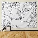 LOMOHOO Abstrakte Skizze Kunst Wandbehang Schwarz und Weiß Wandteppich Kissing Lovers Wandteppich Wandkunst für Schlafzimmer Wohnzimmer Dorm Decor Wandteppich 130x150cm