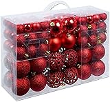 Weihnachtsgeschenke-Set mit 100 Weihnachtskugeln – Dekoration – unzerbrechlich – für drinnen und draußen – Kunststoff – Ø3/4/6 cm – matt, glänzend, glitzernd und offen – rot