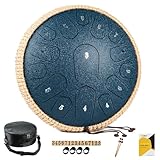 MeloBeat Zungentrommel 13 Zoll 15 Töne - Professionelles Steel Tongue Drum Handpan Set in D Dur inkl. Zungentrommel Liederbuch, Schlagzeug Sticks und Trommel Tragetasche (Dunkelblau)