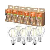 LEDVANCE LED Stromsparlampe, Filament Birne aus Glas mit E27 Sockel, Warmweiß (3000K), 4 Watt, ersetzt herkömmliche 60W-Leuchtmittel, besonders hohe Energieeffizienz und stromsparend, 6er-Pack