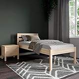 Hansales Seniorenbett 100x200 cm Triin Scandi Style ohne Rollrost aus hartem FSC® Birken Massivholz - über 350 kg - Holzbett 55 cm hoch mit Kopfteil.