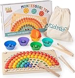 KidMigo Montessori Spielzeug, Rainbow Bead Game, Holz Clip Brettspiel, Puzzle Board, Kinder Hände Augen Gehirn Training, Ab 3 Jahr, Vorschule Geschenk für 3 4 5 6 Jahre