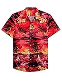 siliteelon Hawaii Hemd Männer Kurzarm Red Hawaiihemden Regular Fit Button Down Beach Shirts Urlaub, Am Strand, Sommer,Groß