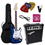 ELEKTROGITARRE DUNKELBLAU TRANSPARENT - E-GITARRE - IM SET MIT 20WATT VERSTÄRKER - TASCHE - BAND - SAITEN - 3xPIK