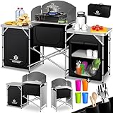 KESSER® Campingküche | Ink. Tragetasche | Campingschrank | mit Aluminiumgestell | Reiseküche | Küchenbox | Zeltschrank | Outdoor Camping Küche | inkl. Becherset | Modelle wählbar Schwarz