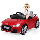 COSTWAY 12V Audi Kinderauto mit 2,4G-Fernbedienung, 3 Gang Elektroauto 2,5-5km/h mit MP3, Hupe, Musik und LED-Leuchten, Kinderfahrzeug für Kinder von 3-8 Jahren (Rot)