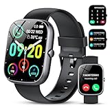 Smartwatch für Herren Damen,1,91' Voll Touch Smart watch mit Bluetooth Anrufe,100+Sportmodi IP68 Wasserdicht Sportuhr,Fitnessuhr mit Puls-Schlaf-Monitor Schrittzähler, Uhr für Android iOS(Schwarz)