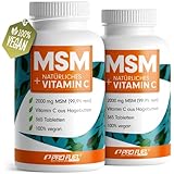 MSM 2000mg pro Tag + natürliches Vitamin C - 2x365 MSM Tabletten mit Methylsulfonylmethan - kompakteres MSM Pulver als bei MSM Kapseln - hochdosiert mit 1000 mg pro MSM Tab - vegan & ohne Zusatzstoffe