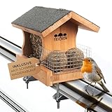 Drei Eichen - Vogelhaus mit 2x Balkonhalterung | Vogelfutterhaus Balkon aus FSC Holz inkl. Wasserablauf und Meisenknödelhalter | Vogelfutterspender Balkon aufhängen Vogelhaus für Balkon Balkongeländer