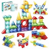 GAGAKU Magnetische Bausteine für 3 4 5 6 7 8 Jahre 62 Teile Magnetic Tiles STEM Montessori Magnet Spielzeug Magnetspiele Kinderspielzeug Geschenk für Junge Mädchen