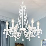 ASHUAQI Kronleuchter Kristall, 6 Flammig Kronleuchter Vintage, Klassische Pendelleuchte Esstisch, Modern Kronleuchter Weiss, Hängelampe Pendelleuchte für Wohnzimmer Esszimmer Schlafzimmer Küche