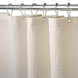 Waffel Duschvorhang mit Metall Duschvorhangringe Stoff Textil Badewannenvorhang Anti Schimmel Bad Vorhang Set Wasserdicht Badewanne Vorhang Schwerer Shower Curtain Badezimmer - 182 x 182cm (Creme)