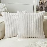 MIULEE Plüsch Samt Kissenbezug Kissenbezüge Kunstpelz Weich Moderne Sofakissen Dekokissen Glatter Reißverschluss Waschbar Deko Kissenhülle für Wohnzimmer Schlafzimmer Sofa 2er Set 50x50 cm Reines Weiß