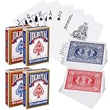 Partideal 4 X 56 Pokerkarten,Playing Cards,Karten Spielkarten, Wasserdicht Poker Karten mit 2 Eckzeichen, Kartenspiel für Party (Rot+Blau)