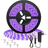 Onforu 5M UV LED Strip, Schwarzlicht Streifen mit Netzteil, 12 V Flexibel 300 LEDs Band, Selbstklebend 2835 Lichtleiste UV Lampe, Lichtband Black Light für Party, Bar, Neonfarben, Club, Disco, Deko