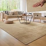 Paco Home Waschbarer Teppich Wohnzimmer Schlafzimmer Kurzflor rutschfest Flauschig Weich Moderne Einfarbige Muster, Grösse:140x200 cm, Farbe:Beige 2