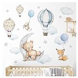 Little Deco Bär auf Mond Wandsticker Tiere für Babyzimmer Wandtattoo Heißluftballon für Kinderzimmer Wandaufkleber selbstklebend DL850-2