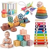 Aliex Baby Spielzeug, 6 in 1 Montessori Spielzeug | Motorikspielzeug | Xylophon | Stapelturm | Holzspielzeug | Motorikwürfel, Geschenk für Baby ab 6 9 12 Monate 1 2 3 Jahr