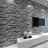 HOLPPO Gestapelte 3D-Tapete aus Stein, Wandverkleidung, PVC-Beschichtung, Ziegelstein, grau, für Wohnzimmer, 5,3 m, Dunkelgrau