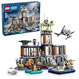 LEGO City Polizeistation auf der Gefängnisinsel, Polizei-Spielzeug mit Hubschrauber, Boot und Hai, Set mit 7 Minifiguren und Hund, Geschenkidee für Jungen und Mädchen ab 7 Jahren 60419