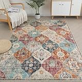 Xfrog Teppich Blumen Boho Rutschfester Waschbarer Teppich Klein Ultraweicher Antiker Teppich Wohnzimmer Niedriger Flor Flächenteppich für Wohnzimmer, Schlafzimmer, Kinderzimmer 120 x 160 cm