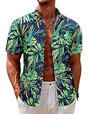 COOFANDY Herren Hemd Kurzarm Hawaii Casual Sommerhemd Button Down Hawaiihemd Regular Fit Urlaub Freizeithemden PAT8 XL