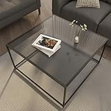 Huhote Couchtisch,Beistelltisch Wohnzimmertisch Glastisch Sofatisch Rund 4 mm Schwarz,Coffee Table Round Modern Beistelltisch mit Metallgestell für Wohnzimmer Balkon Büro,Glastisch 45x70 cm