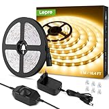 Lepro LED Strip 5M, Warmweiss 3000K Dimmbar, LED Streifen Warmweiß 300 LEDs, 12V Selbstklebend, IP20 LED Band, Flexible DIY LED Leiste, LED Lichtband Kette mit Netzteil für Innen Küche Dekoration