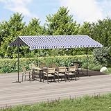 Willood Freistehende Markise Standmarkise Gartenmarkise Sonnenschutz Terrassenüberdachung Freistehend Garten Terrasse Balkon Blau und Weiß 500x300 cm Stoff und Stahl