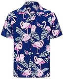 J.VER Herren Hawaiihemd Kurzarm Sommerhemd Casual Flamingo Floral Strandhemd Bügelfrei Button Down Kurzarm Hawaii Shirt Faltenfrei Urlaub Shirt,Blau Flamingo,M
