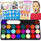 Lubibi Kinderschminke Set,28 Farben Kinderschminken Set,Face Paint Body Paint für Kinder und Erwachsene mit Pinsel,Schablonen,Strasssteine,für Halloween Karneval Make-up Fasching Geburtstag Party