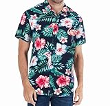 Loveternal Hawaii Hemd Männer Funky Hawaiihemd Herren Kurzarm Lässig Button Down Baumwolle Hawaii-Print Flamingo Blumen M