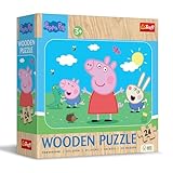 Trefl 20262 Peppa Wutz Holzpuzzle Pig, Lernen Sie die entzückende kennen-24 Elemente, Wooden Puzzle, gerundete Kanten, Dekoratives Muster auf der Rückseite, für Kinder ab 3 Jahren, Mehrfarbig
