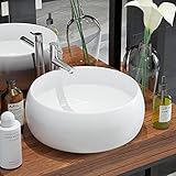 ShCuShan Waschbecken Rund Keramik Weiß 40 x 15 cm WaschschüSsel Aufsatzwaschbecken Bathroom Accessories Waschbecken