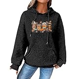 Generisch Langärmeliges Kapuzenpullover für Damen, leichter bedruckter Pullover Freizügige Damen (Black, M)